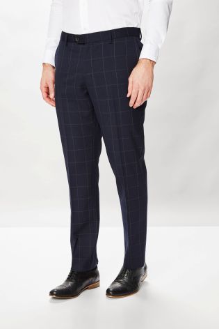 Navy Windowpane Check Slim Fit Suit: Trousers